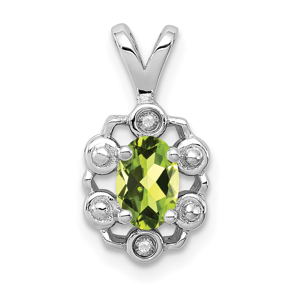 Sterling Silver Rhodium-Plated Peridot August Birthstone Diamond Charm Pendant 81$
